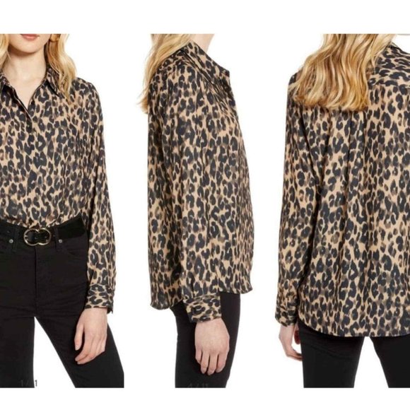 Halogen x Nordstrom Cheetah Print Button Down Shirt - Picture 1 of 3